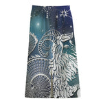 Constellation Of Capricorn Print Cotton Front Slit Maxi Skirt