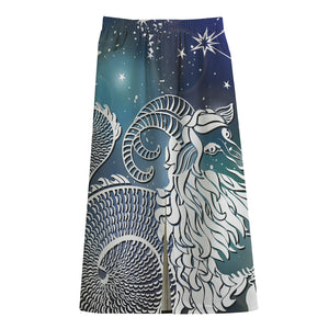 Constellation Of Capricorn Print Cotton Front Slit Maxi Skirt