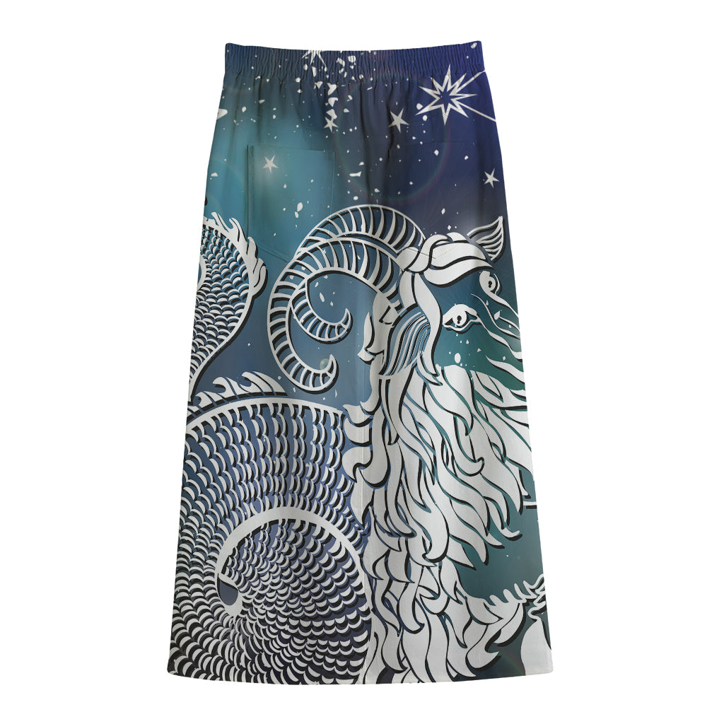 Constellation Of Capricorn Print Cotton Front Slit Maxi Skirt