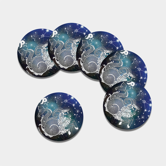 Constellation Of Capricorn Print Leather Coaster Set