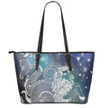 Constellation Of Capricorn Print Leather Tote Bag With Zipper