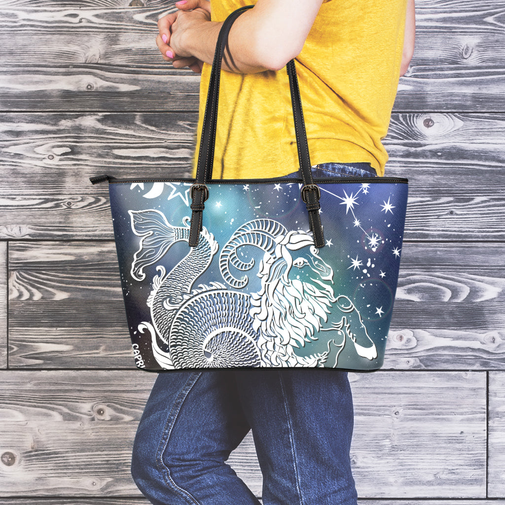 Constellation Of Capricorn Print Leather Tote Bag