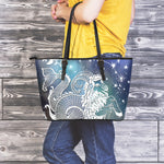 Constellation Of Capricorn Print Leather Tote Bag