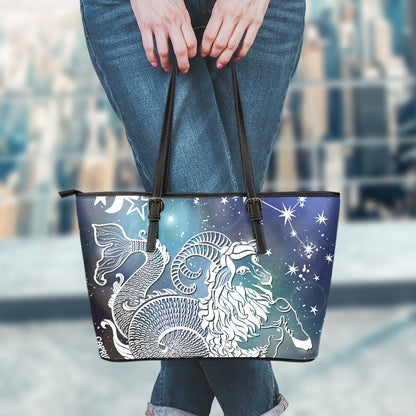 Constellation Of Capricorn Print Leather Tote Bag