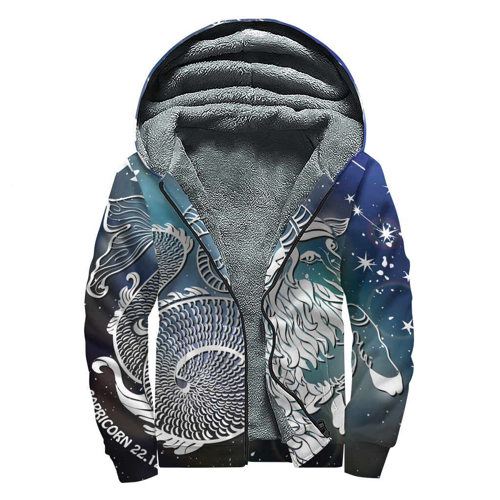 Constellation Of Capricorn Print Sherpa Lined Zip Up Hoodie