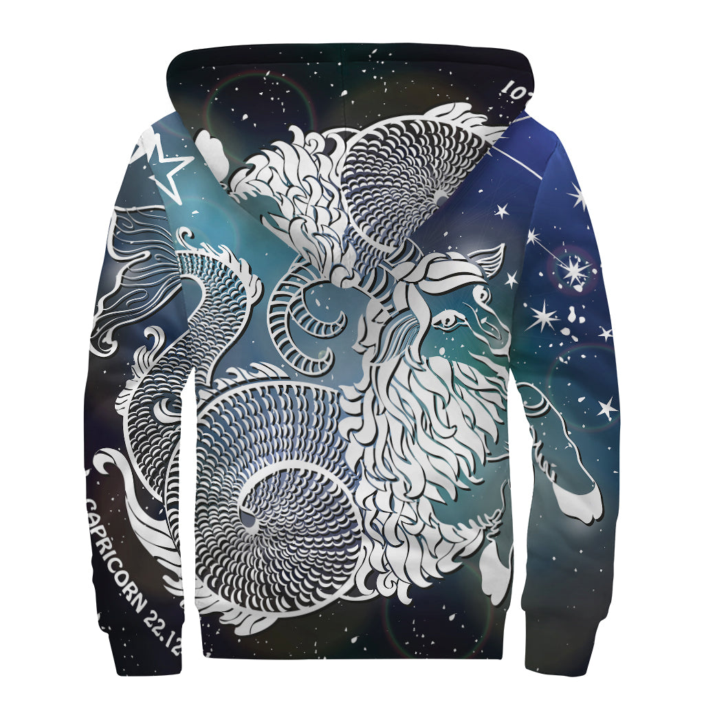 Constellation Of Capricorn Print Sherpa Lined Zip Up Hoodie