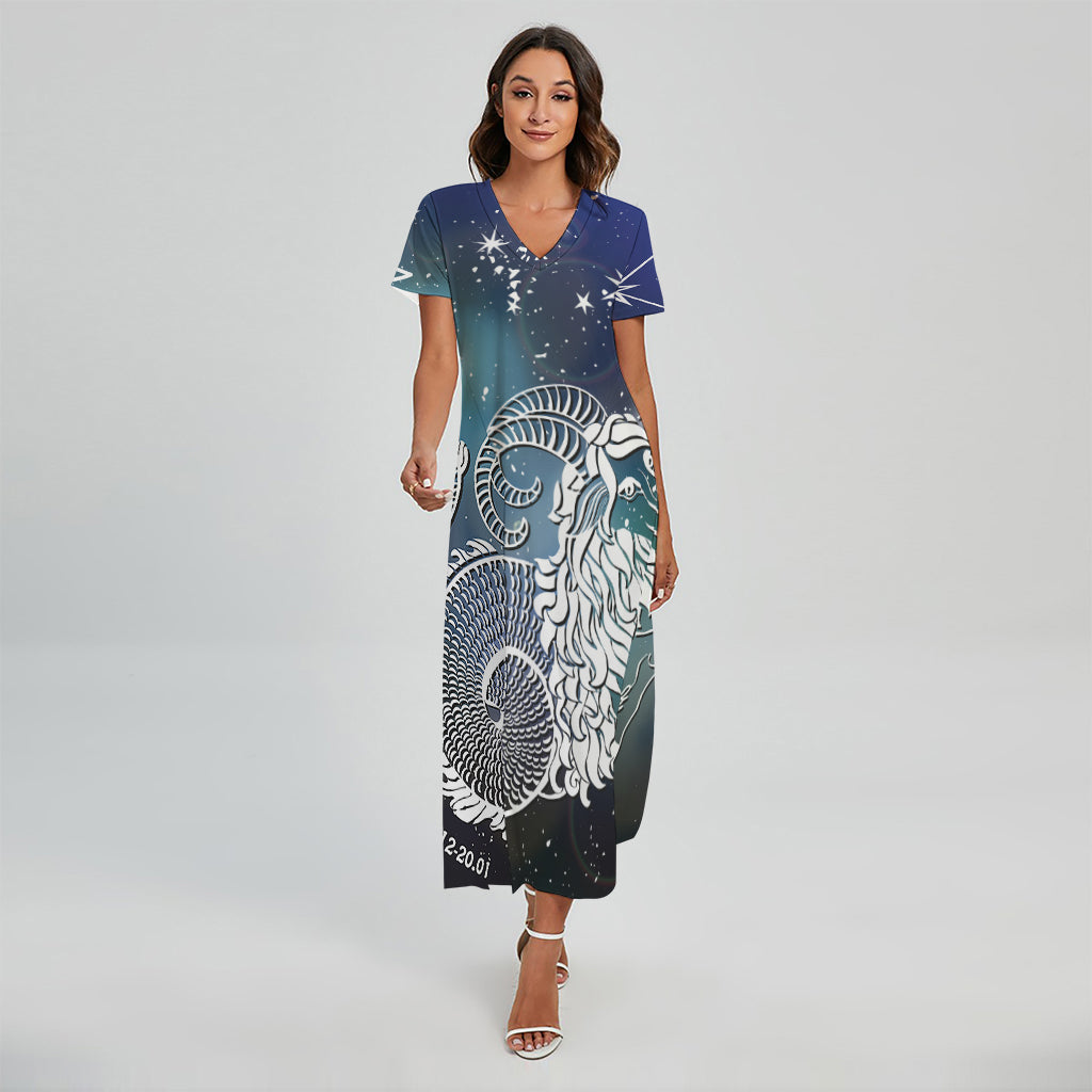 Constellation Of Capricorn Print Short Sleeve Maxi Dress