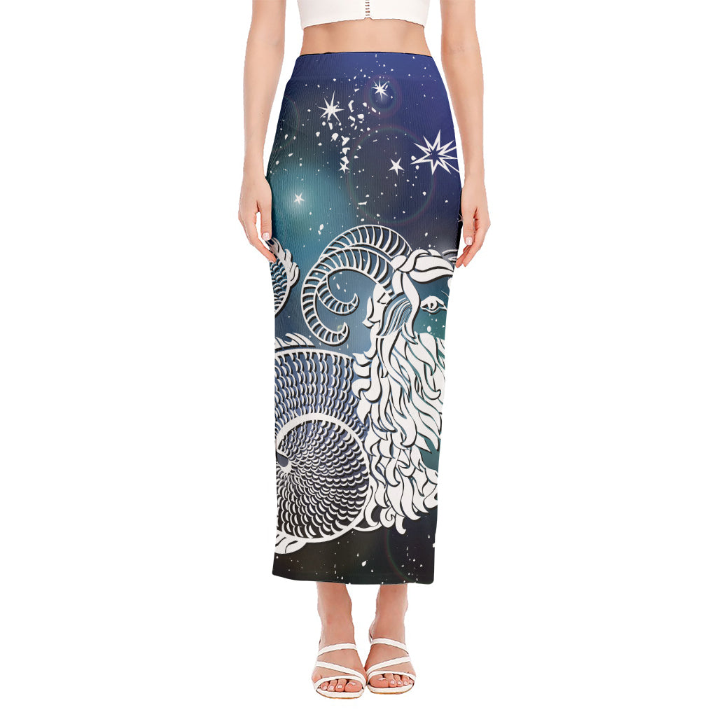 Constellation Of Capricorn Print Side Slit Maxi Skirt