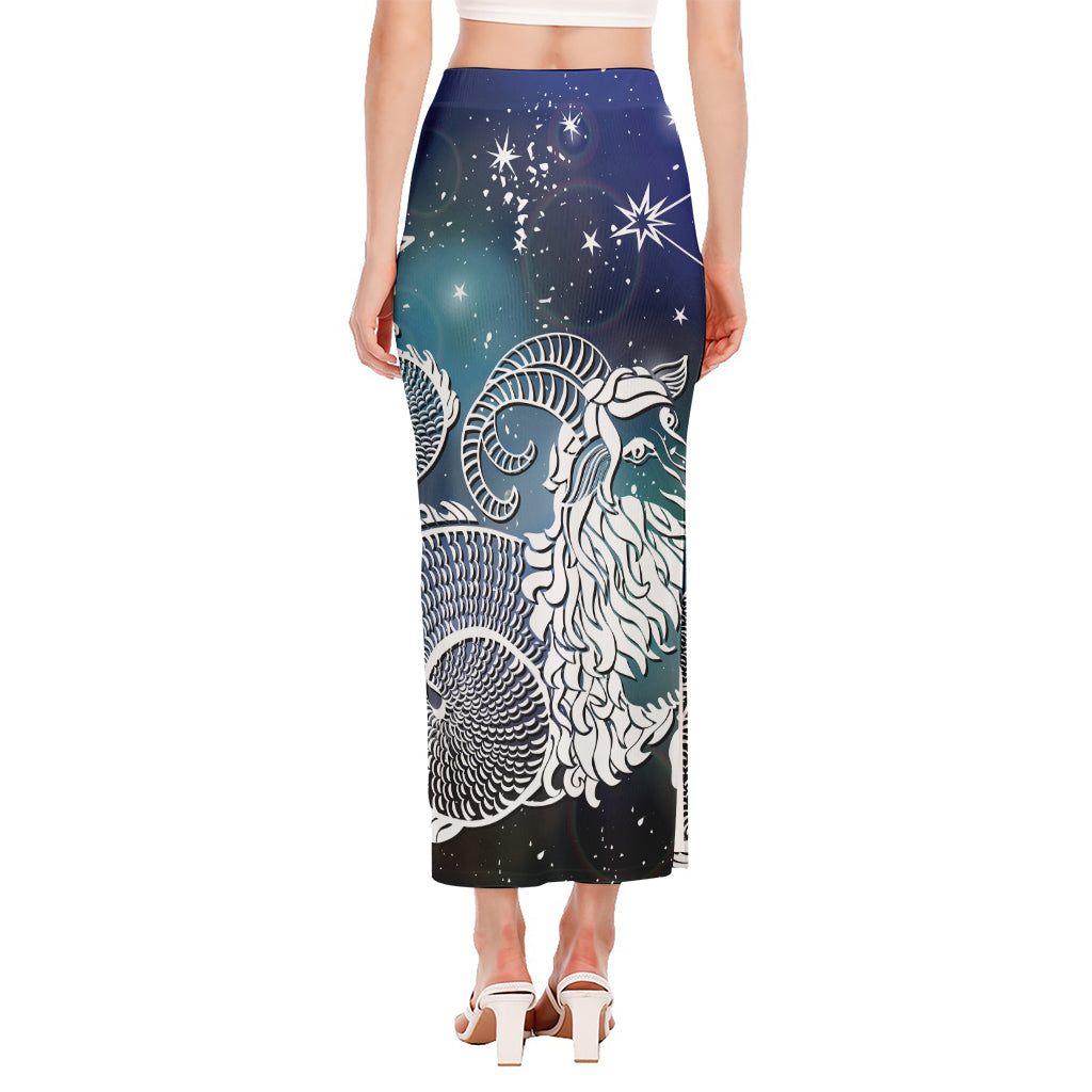 Constellation Of Capricorn Print Side Slit Maxi Skirt