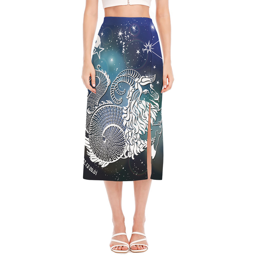 Constellation Of Capricorn Print Side Slit Midi Skirt