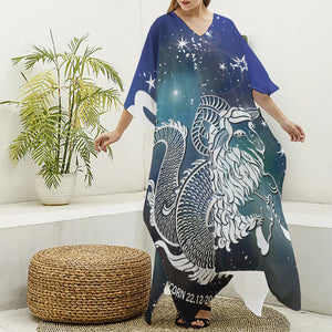 Constellation Of Capricorn Print Silk V-Neck Kaftan Dress