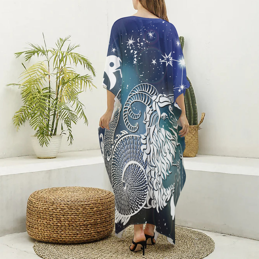 Constellation Of Capricorn Print Silk V-Neck Kaftan Dress