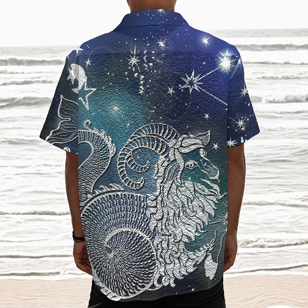 Constellation Of Capricorn Print Textured Short Sleeve Shirt