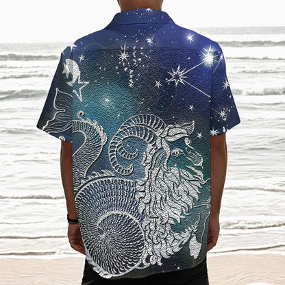 Constellation Of Capricorn Print Textured Short Sleeve Shirt