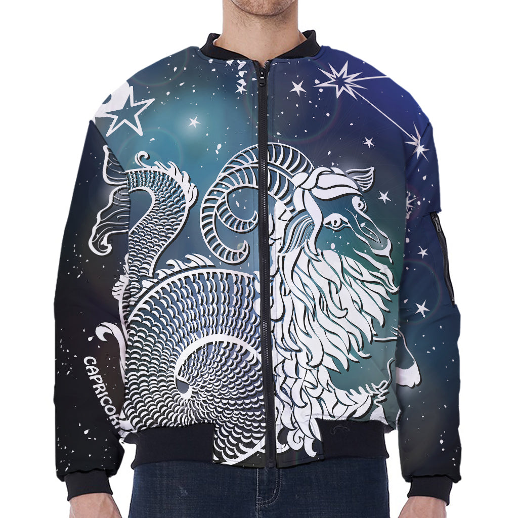 Constellation Of Capricorn Print Zip Sleeve Bomber Jacket