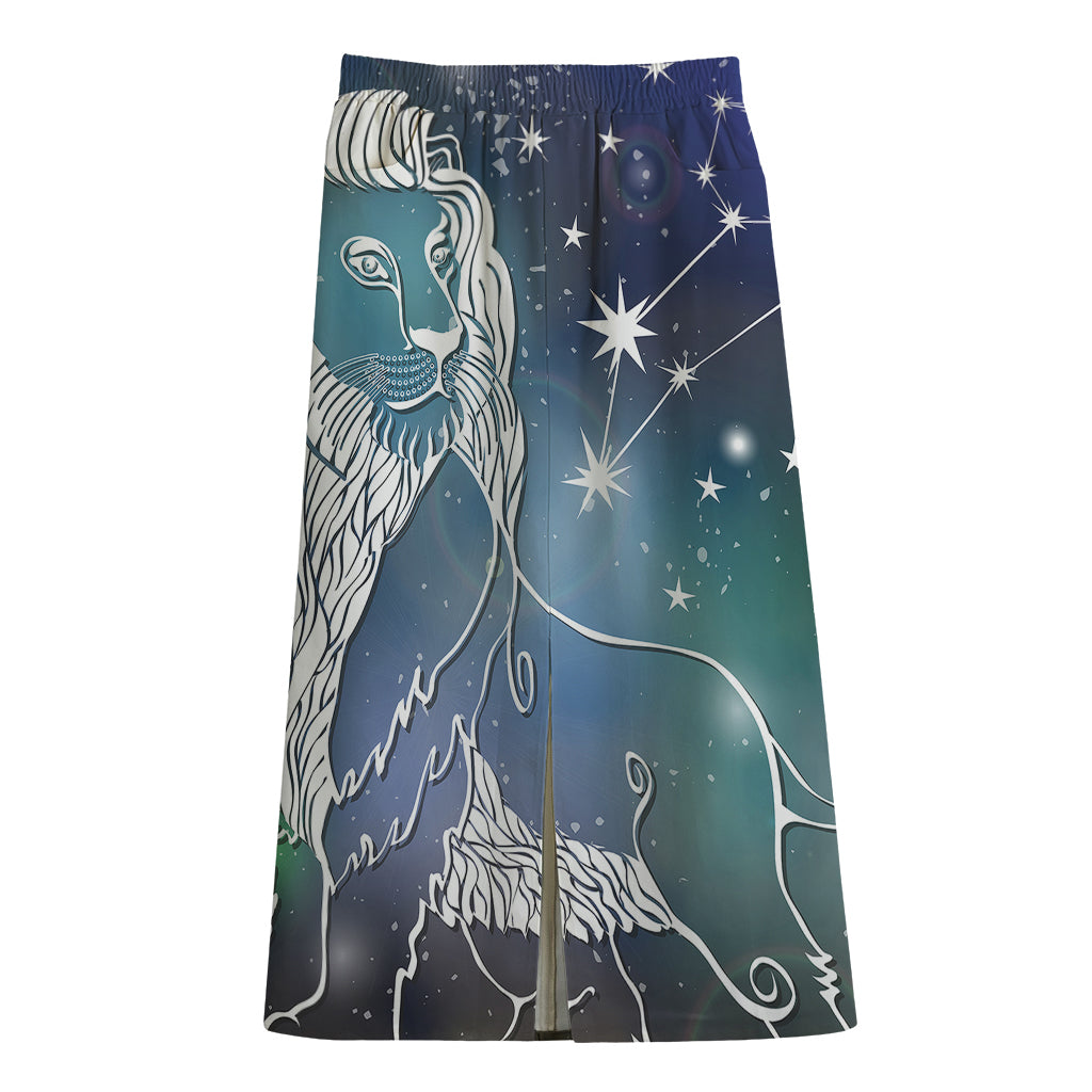 Constellation Of Leo Print Cotton Front Slit Maxi Skirt