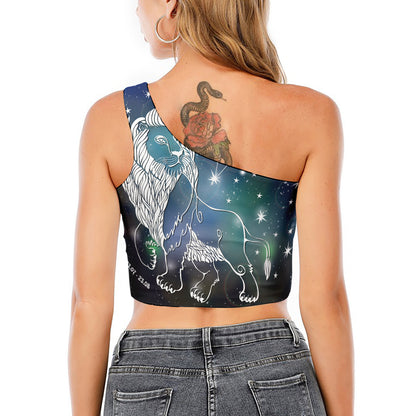 Constellation Of Leo Print One Shoulder Crop Top