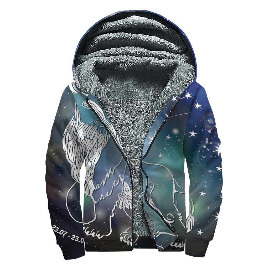 Constellation Of Leo Print Sherpa Lined Zip Up Hoodie