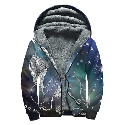 Constellation Of Leo Print Sherpa Lined Zip Up Hoodie