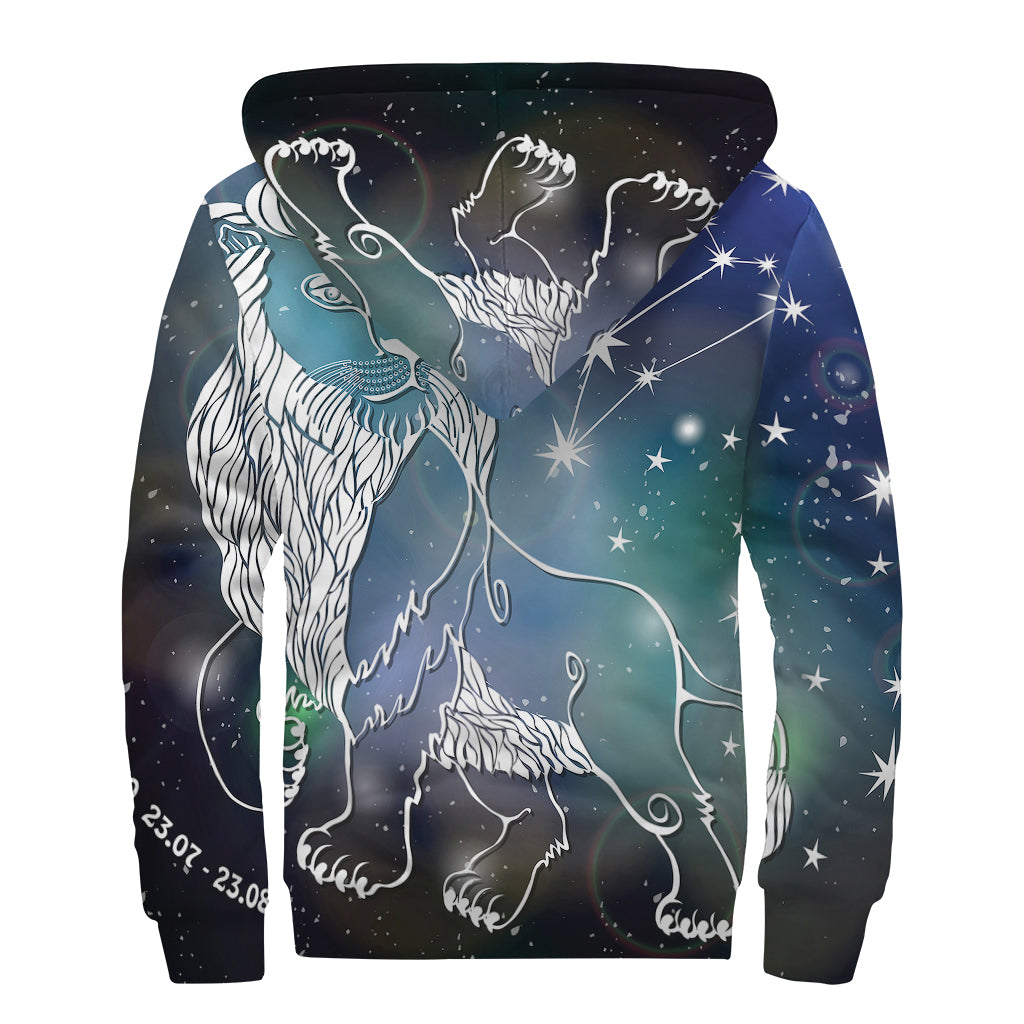 Constellation Of Leo Print Sherpa Lined Zip Up Hoodie