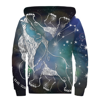 Constellation Of Leo Print Sherpa Lined Zip Up Hoodie
