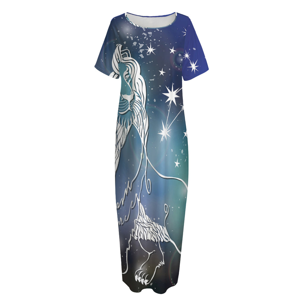 Constellation Of Leo Print Short Sleeve Long Nightdress