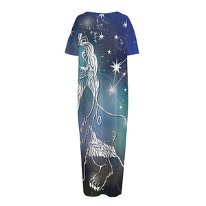 Constellation Of Leo Print Short Sleeve Long Nightdress