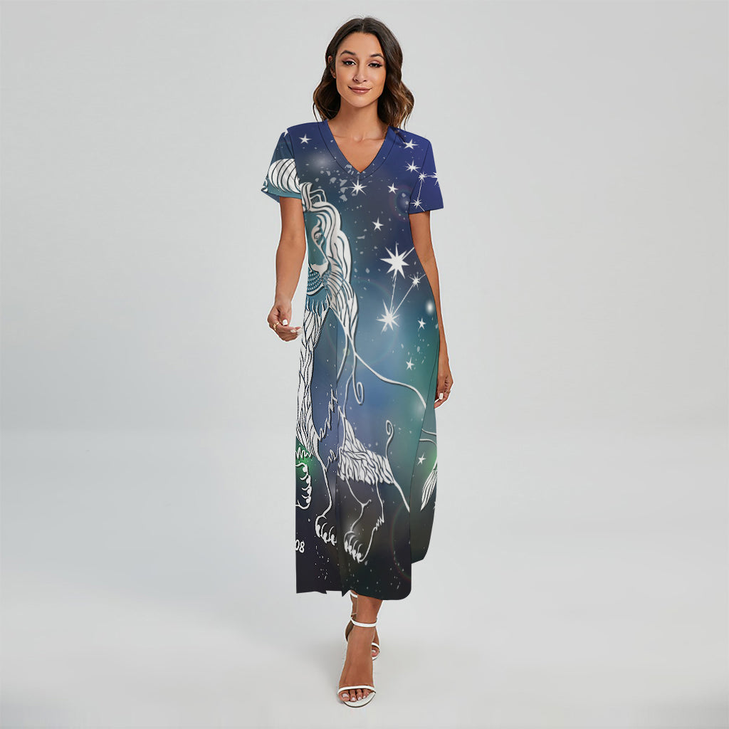 Constellation Of Leo Print Short Sleeve Maxi Dress