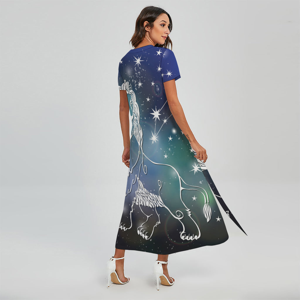 Constellation Of Leo Print Short Sleeve Maxi Dress