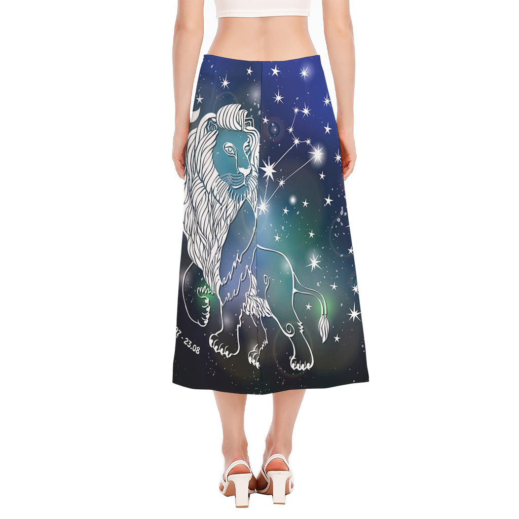 Constellation Of Leo Print Side Slit Midi Skirt