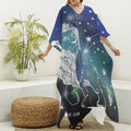 Constellation Of Leo Print Silk V-Neck Kaftan Dress