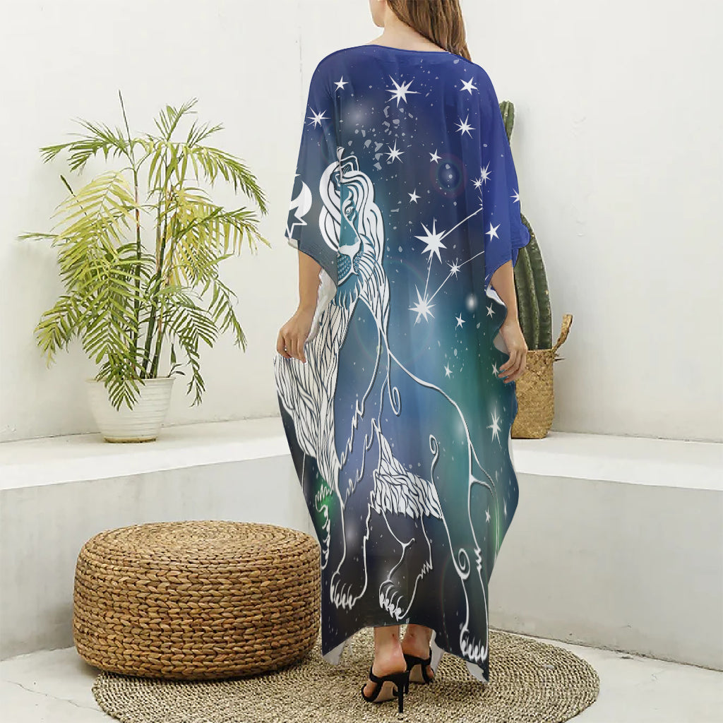 Constellation Of Leo Print Silk V-Neck Kaftan Dress