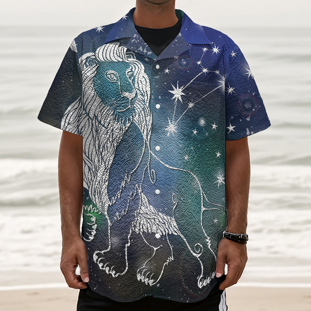 Constellation Of Leo Print Textured Short Sleeve Shirt