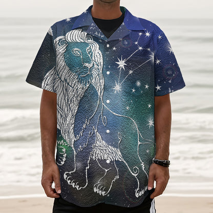 Constellation Of Leo Print Textured Short Sleeve Shirt