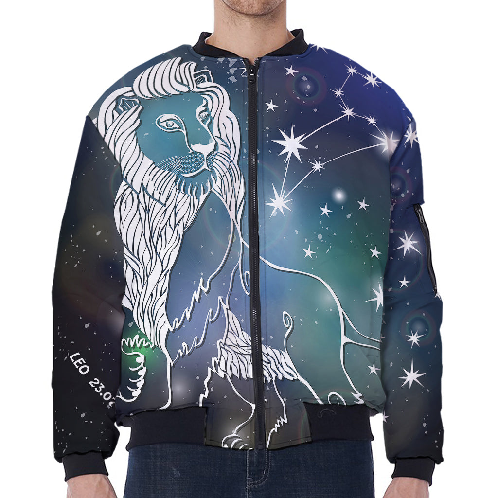 Constellation Of Leo Print Zip Sleeve Bomber Jacket