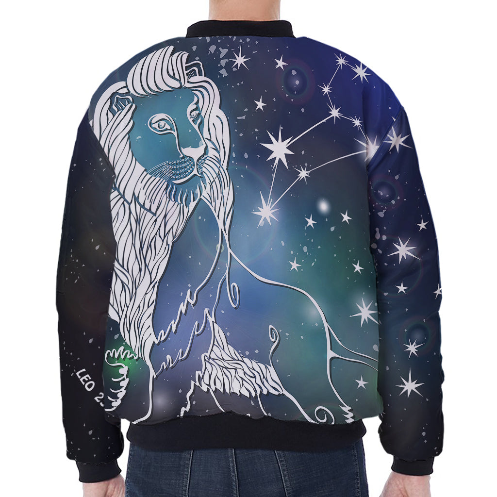 Constellation Of Leo Print Zip Sleeve Bomber Jacket