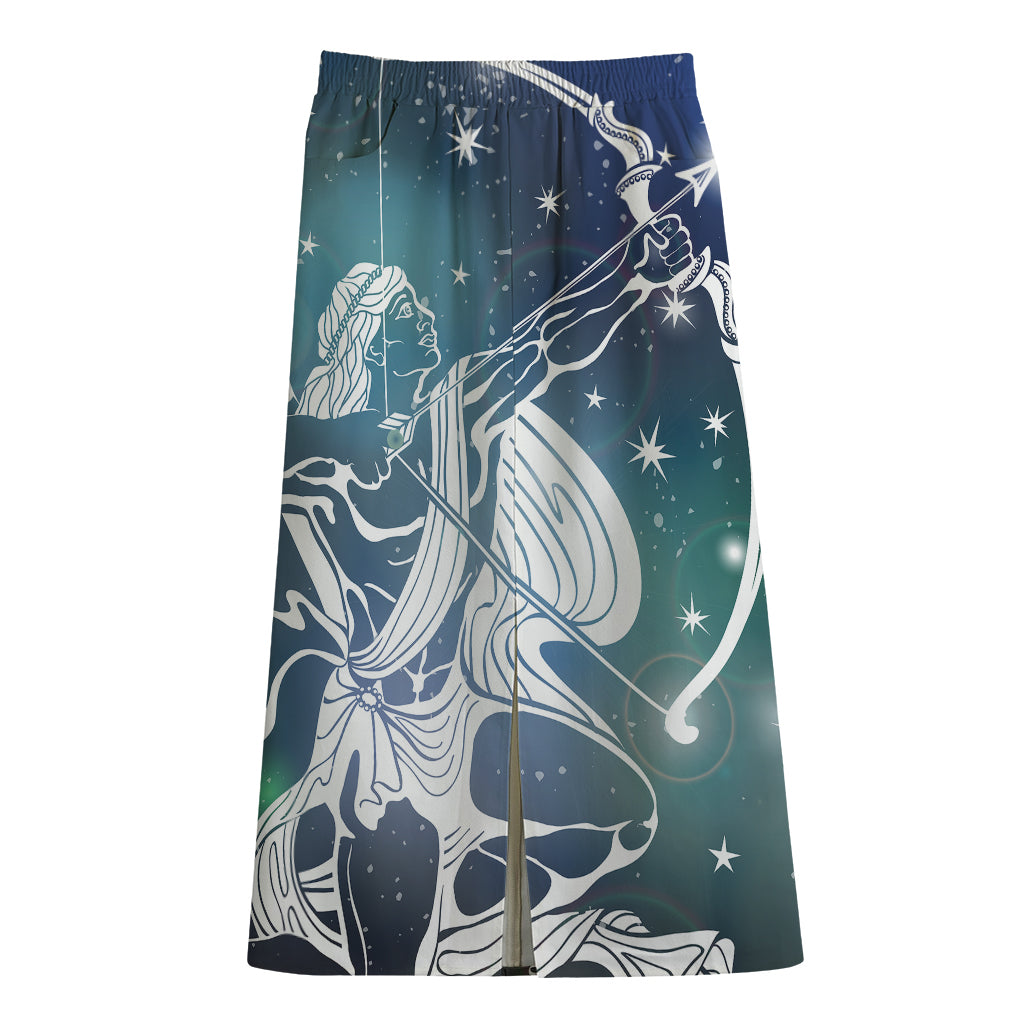 Constellation Of Sagittarius Print Cotton Front Slit Maxi Skirt