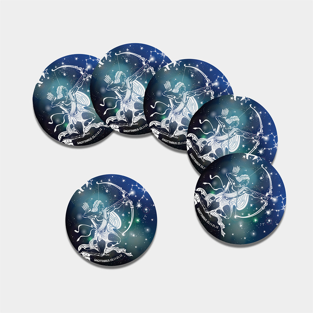 Constellation Of Sagittarius Print Leather Coaster Set