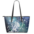 Constellation Of Sagittarius Print Leather Tote Bag With Zipper