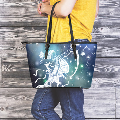Constellation Of Sagittarius Print Leather Tote Bag