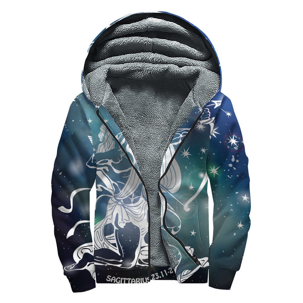 Constellation Of Sagittarius Print Sherpa Lined Zip Up Hoodie