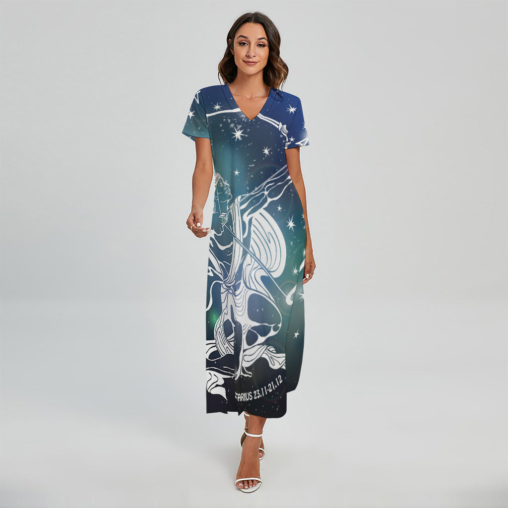 Constellation Of Sagittarius Print Short Sleeve Maxi Dress