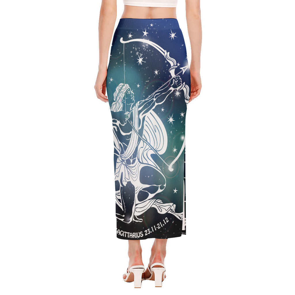 Constellation Of Sagittarius Print Side Slit Maxi Skirt