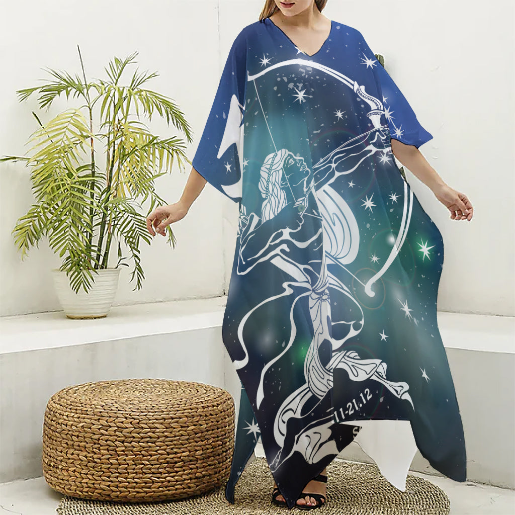 Constellation Of Sagittarius Print Silk V-Neck Kaftan Dress