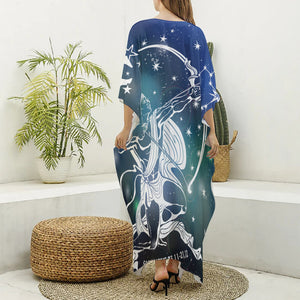 Constellation Of Sagittarius Print Silk V-Neck Kaftan Dress