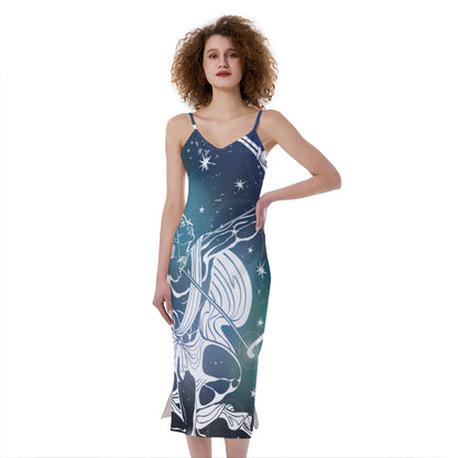 Constellation Of Sagittarius Print Slim Fit Midi Cami Dress