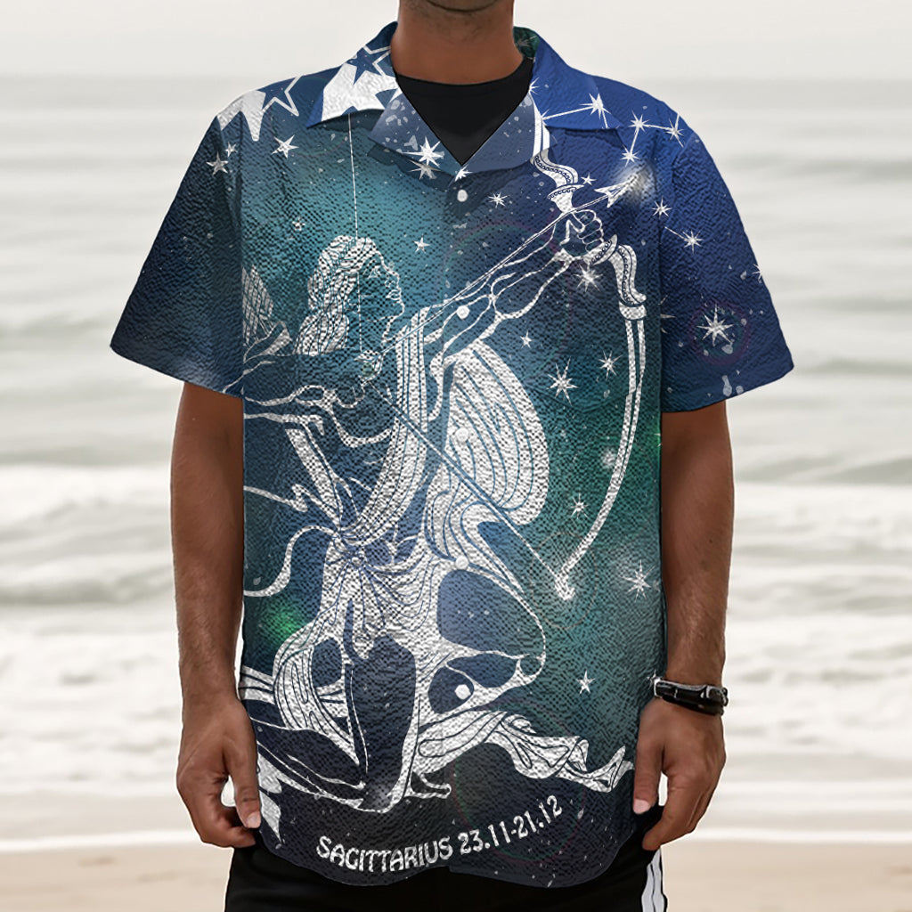 Constellation Of Sagittarius Print Textured Short Sleeve Shirt