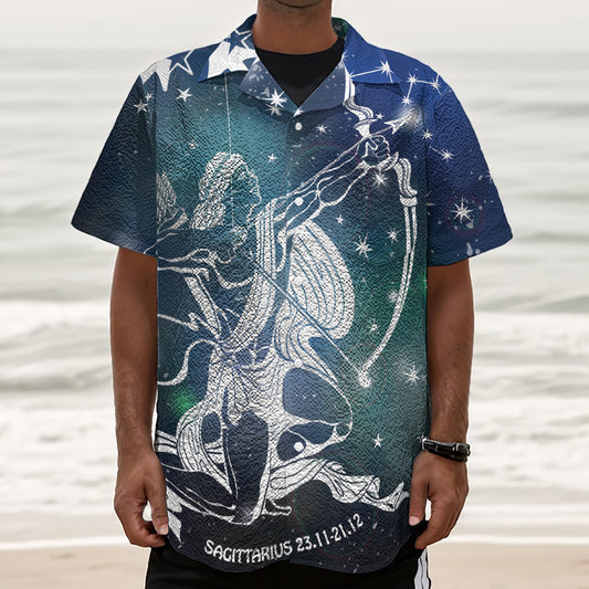 Constellation Of Sagittarius Print Textured Short Sleeve Shirt