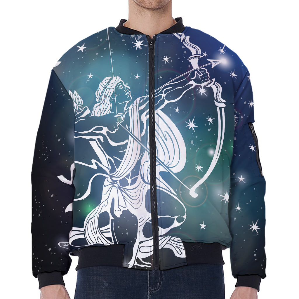 Constellation Of Sagittarius Print Zip Sleeve Bomber Jacket