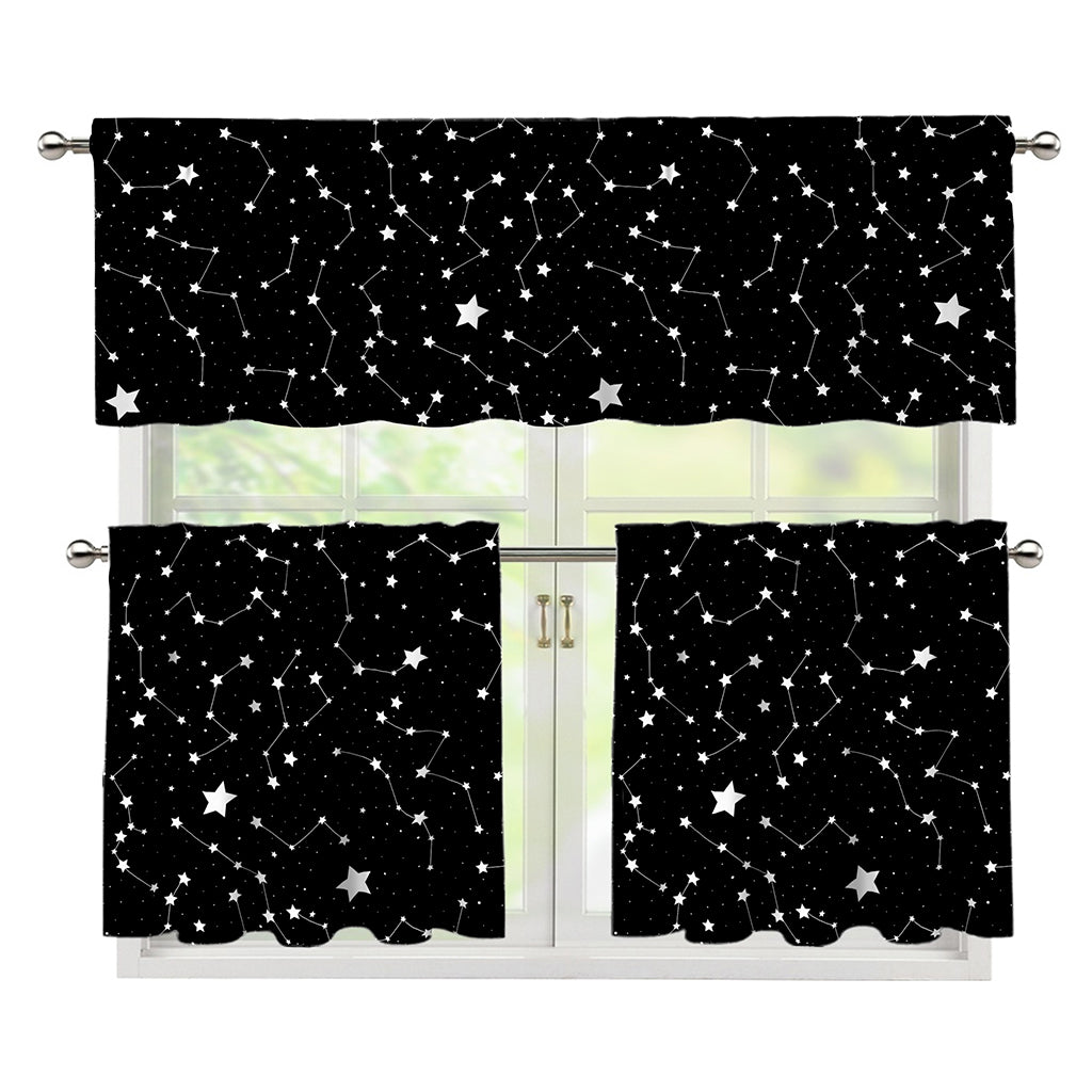 Constellation Sky Map Pattern Print 3 Piece Kitchen Curtains